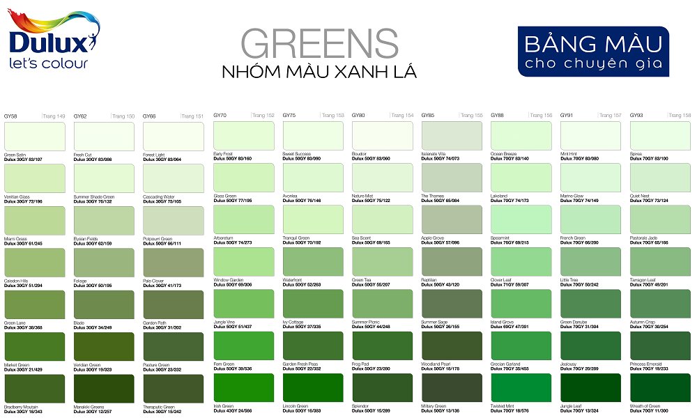 Bảng Màu Sơn Tường Dulux 