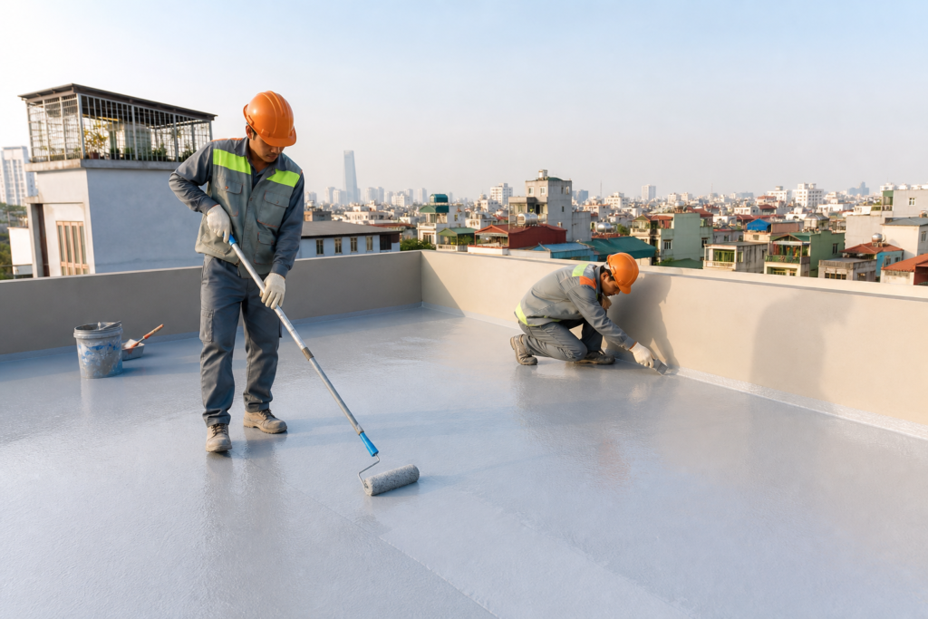 Chống thấm sân thượng nhà phố khi chống thấm tường tại Gia Lâm